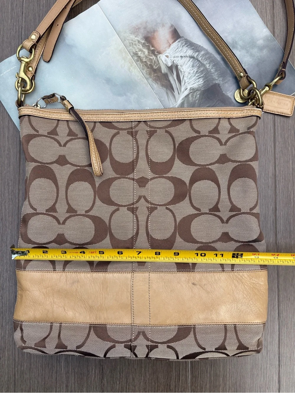 Coach Vintage Y2k Brown Khaki Signature Monogram Canvas Leather Shoulder Bag